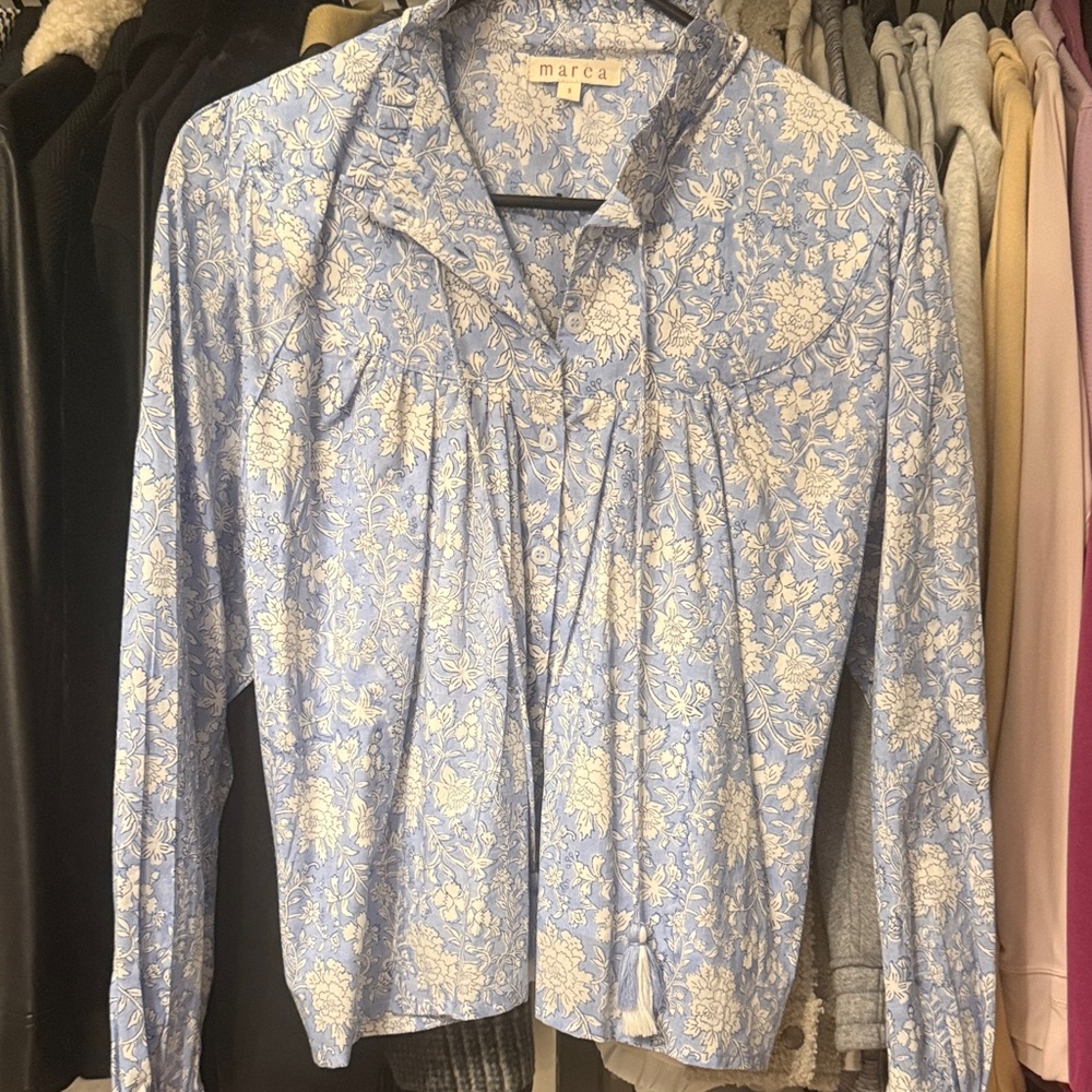 Marca Blue Floral Long-Sleeve Blouse